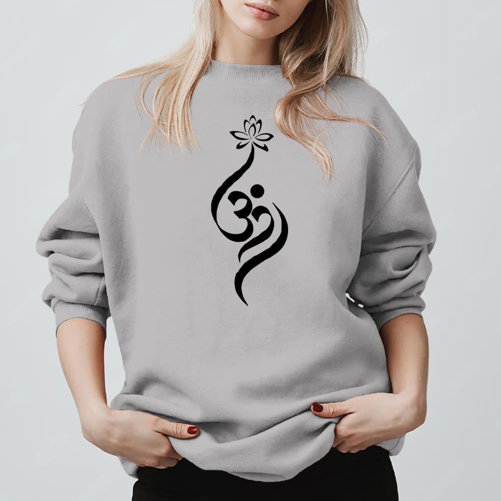 Olivenorma Lightweight OM Symbol Lotus Meditation Inpiritual Fleece Sweatshirt - Grey - 2XL - image 8