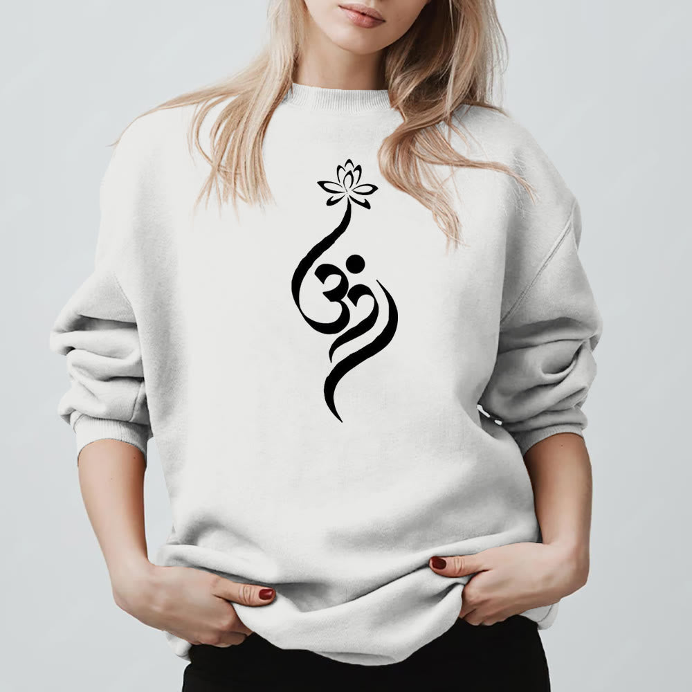 Olivenorma Lightweight OM Symbol Lotus Meditation Inpiritual Fleece Sweatshirt - White - 2XL - image 4