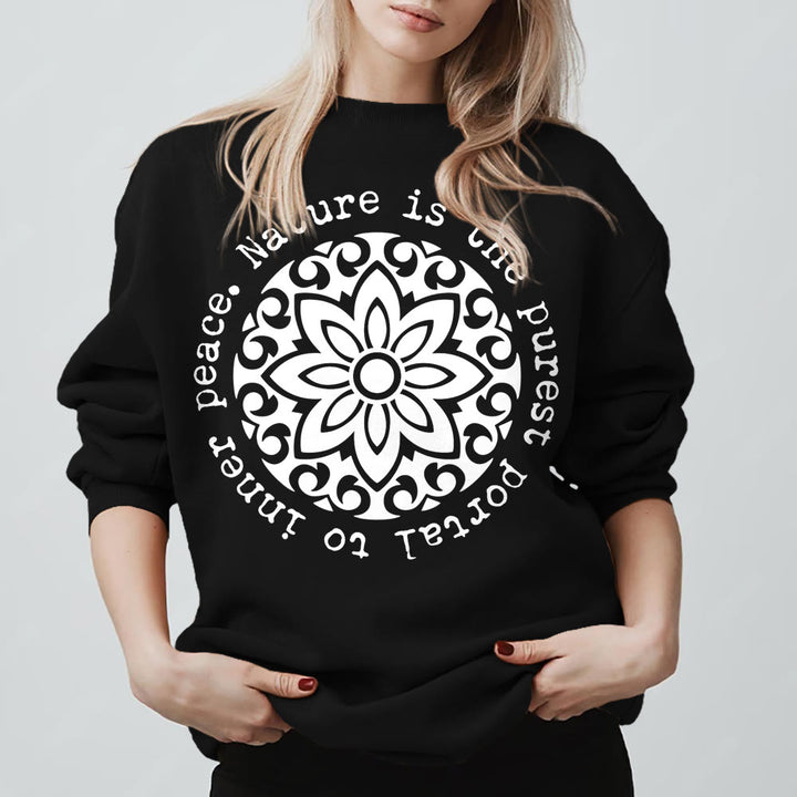 Olivenorma NATURE IS THE PUREST PORTAL TO INNER PEACE Fleece Inspiritual Sweatshirt - Black - 2XL - image 5