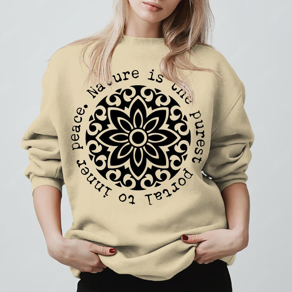 Olivenorma NATURE IS THE PUREST PORTAL TO INNER PEACE Fleece Inspiritual Sweatshirt - LightYellow - 2XL - image 9