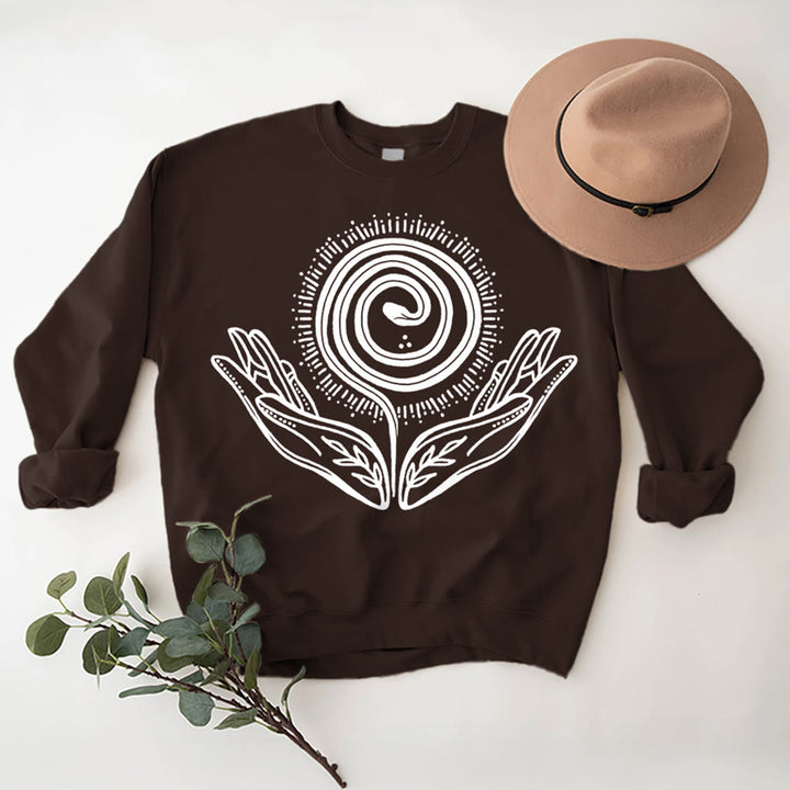 Olivenorma Spiritual Growth Spiral Tee Crewneck Long Sleeve Loose Sweatshirt - Brown - 2XL - image 9