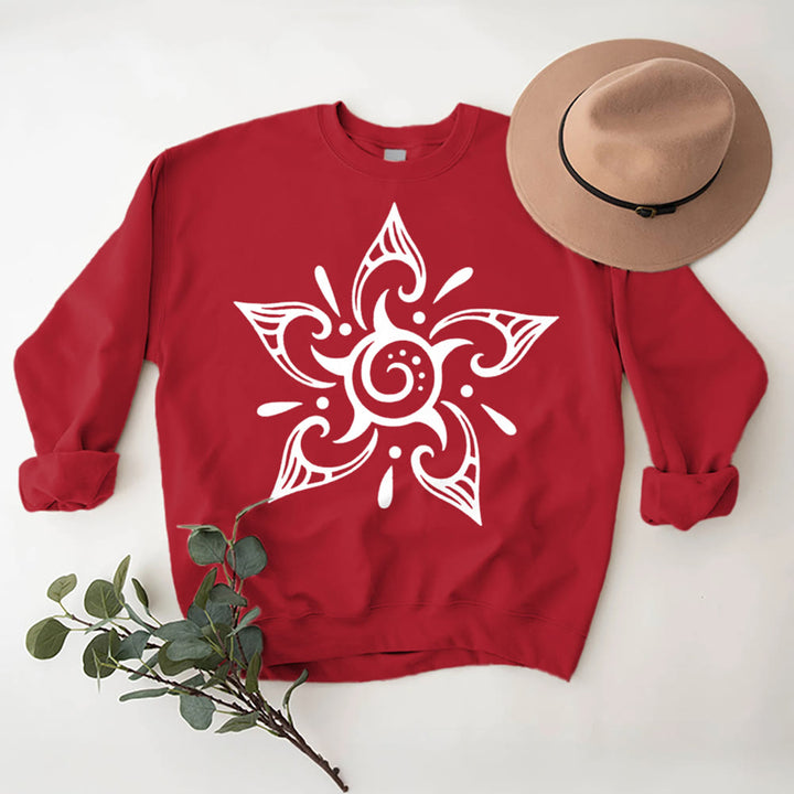 Olivenorma Tribal Mystical Spiritual Growth Floral Fleece Pullover Sweatshirt - Red - 2XL - image 0