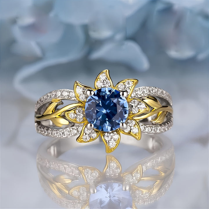FREE Today: Sunflower Glory: Gilded Blue Zircon Ring of Light - US 10 - image 0
