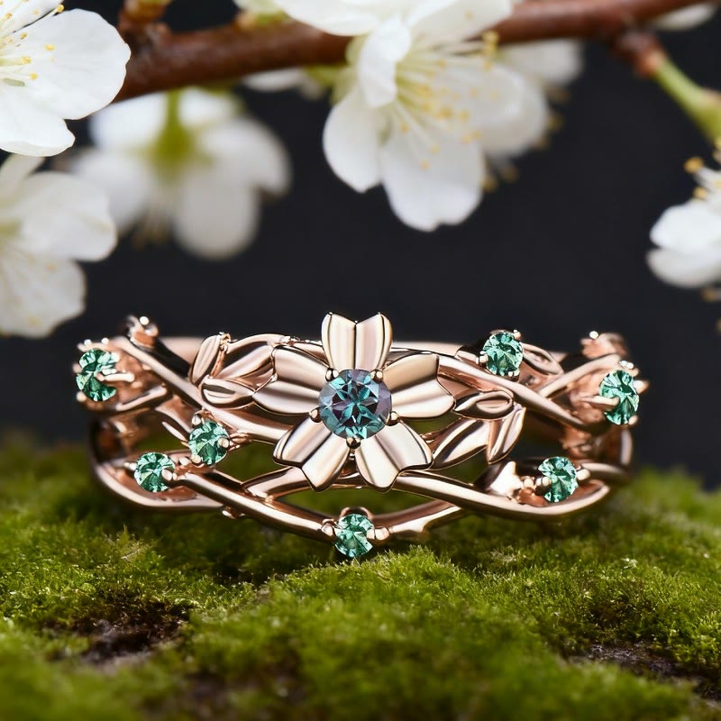 Olivenorma Sylvan Whisper Floral Duo Ring - US 10 - image 0