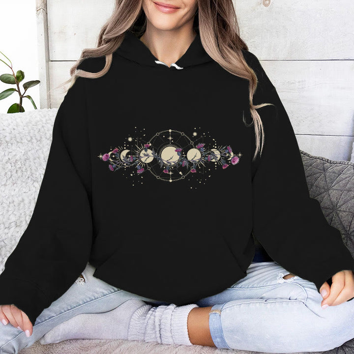 Olivenorma Mystical Moon Phase Raven Floral Fleece Hooded Sweater Tops Loose Hoodies - image 2