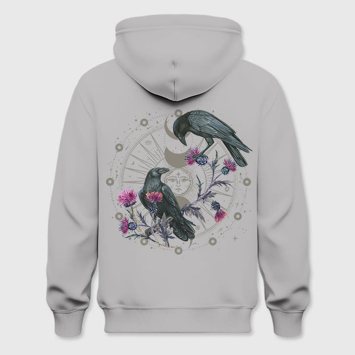 Olivenorma Mystical Moon Phase Raven Floral Fleece Hooded Sweater Tops Loose Hoodies - Grey - 2XL - image 9