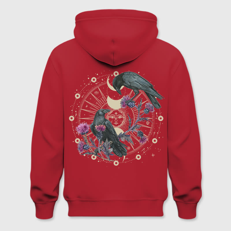 Olivenorma Mystical Moon Phase Raven Floral Fleece Hooded Sweater Tops Loose Hoodies - Red - 2XL - image 18