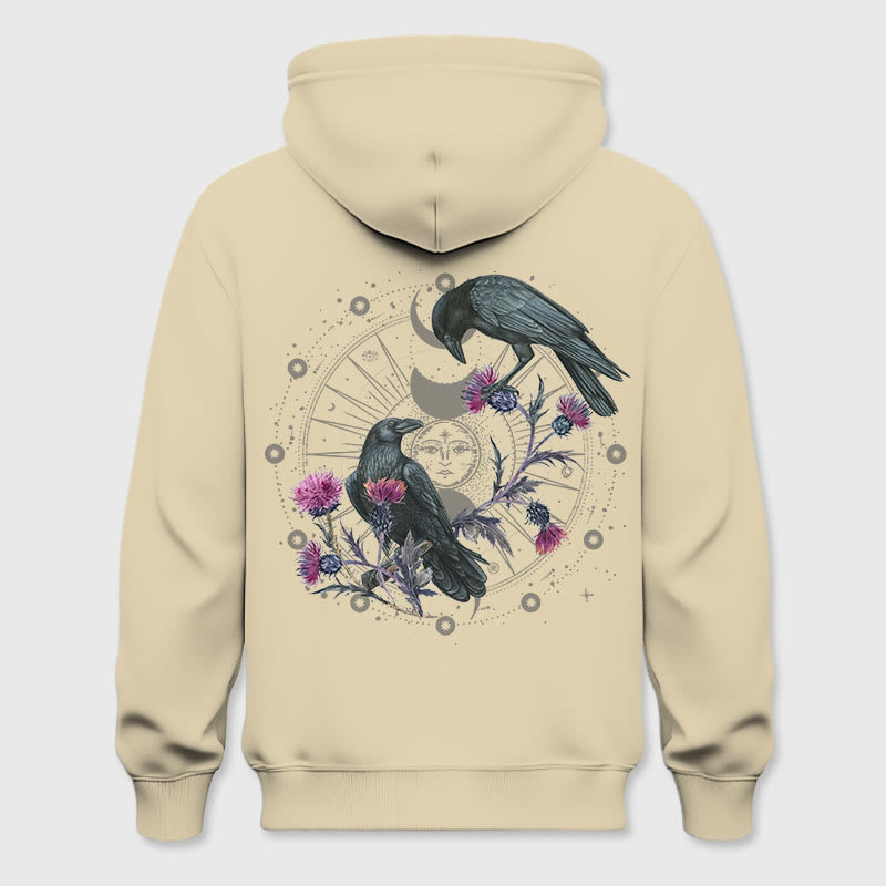 Olivenorma Mystical Moon Phase Raven Floral Fleece Hooded Sweater Tops Loose Hoodies - LightYellow - 2XL - image 15