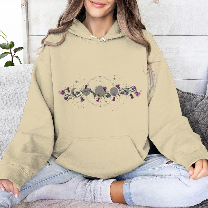 Olivenorma Mystical Moon Phase Raven Floral Fleece Hooded Sweater Tops Loose Hoodies - image 17
