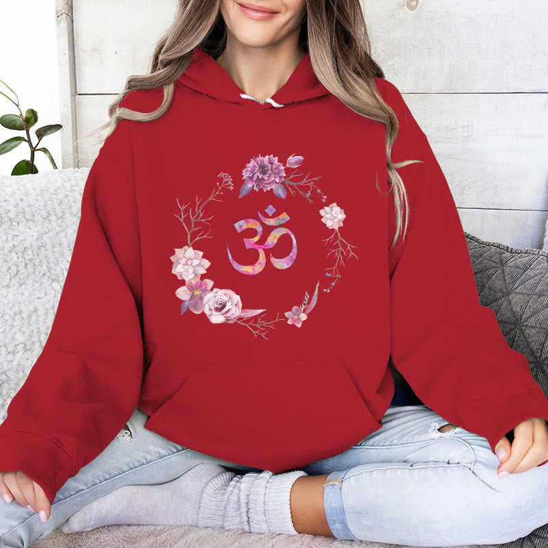Olivenorma OM Symbol Flowers Inspirational Sweaters Fleece Top Casual Yoga Hoodies - Red - 2XL - image 13