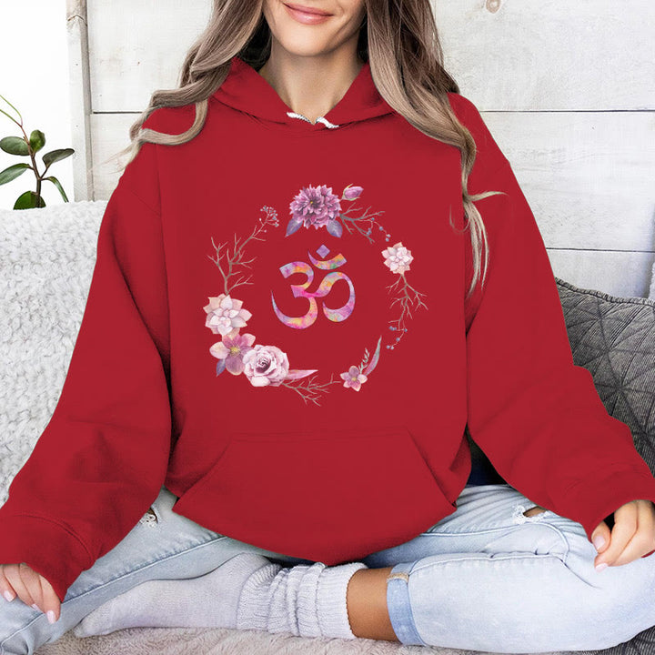 Olivenorma OM Symbol Flowers Inspirational Sweaters Fleece Top Casual Yoga Hoodies - Red - 2XL - image 13