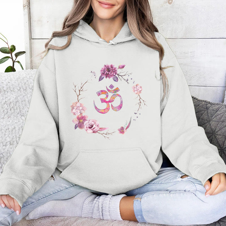 Olivenorma OM Symbol Flowers Inspirational Sweaters Fleece Top Casual Yoga Hoodies - White - 2XL - image 7
