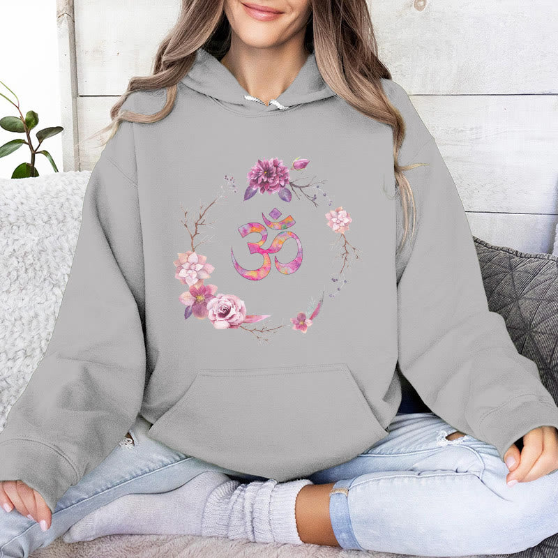 Olivenorma OM Symbol Flowers Inspirational Sweaters Fleece Top Casual Yoga Hoodies - Grey - 2XL - image 9