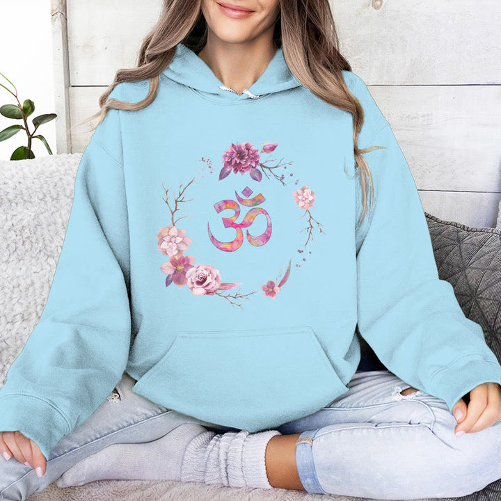 Olivenorma OM Symbol Flowers Inspirational Sweaters Fleece Top Casual Yoga Hoodies - Blue - 2XL - image 17