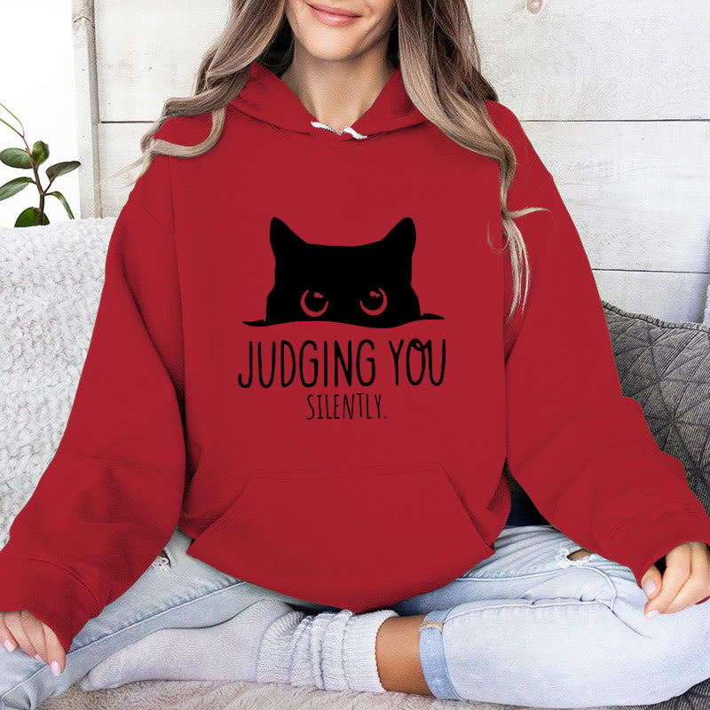 Olivenorma JUDGING YOU SILENTLY Cute Kitten Loose Fit Sweatshirts Women Men Hoodies - Red - 2XL - image 10