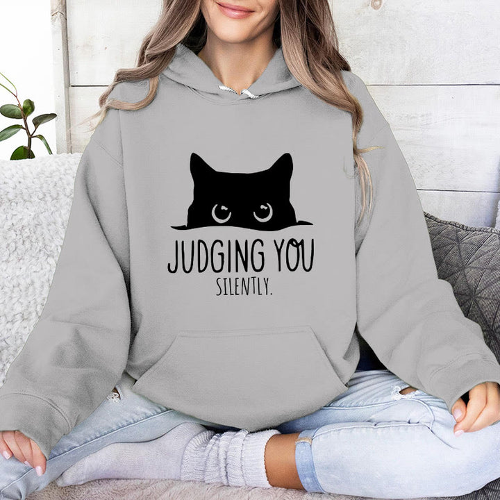 Olivenorma JUDGING YOU SILENTLY Cute Kitten Loose Fit Sweatshirts Women Men Hoodies - Grey - 2XL - image 6