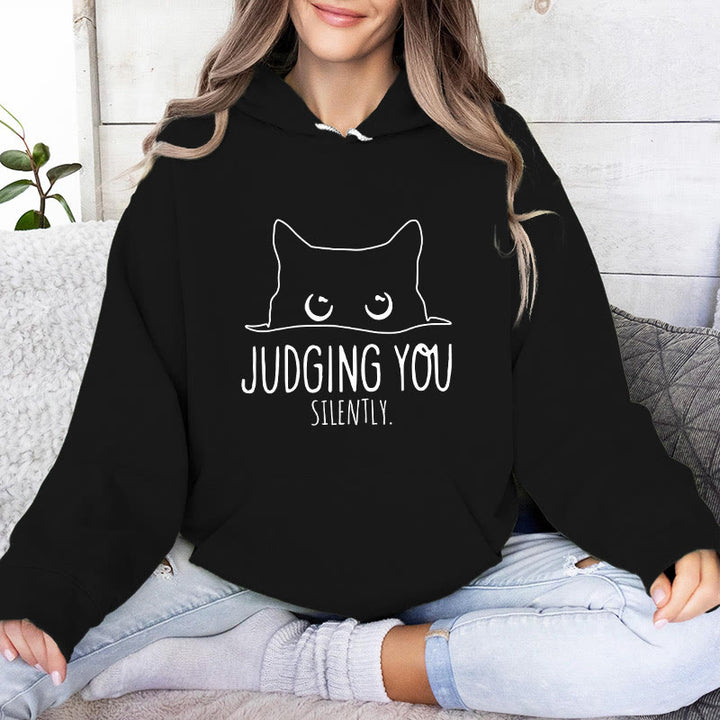Olivenorma JUDGING YOU SILENTLY Cute Kitten Loose Fit Sweatshirts Women Men Hoodies - Black - 2XL - image 12