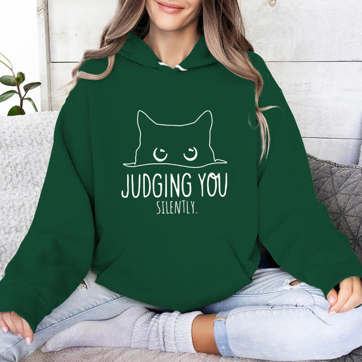 Olivenorma JUDGING YOU SILENTLY Cute Kitten Loose Fit Sweatshirts Women Men Hoodies - Green - 2XL - image 16