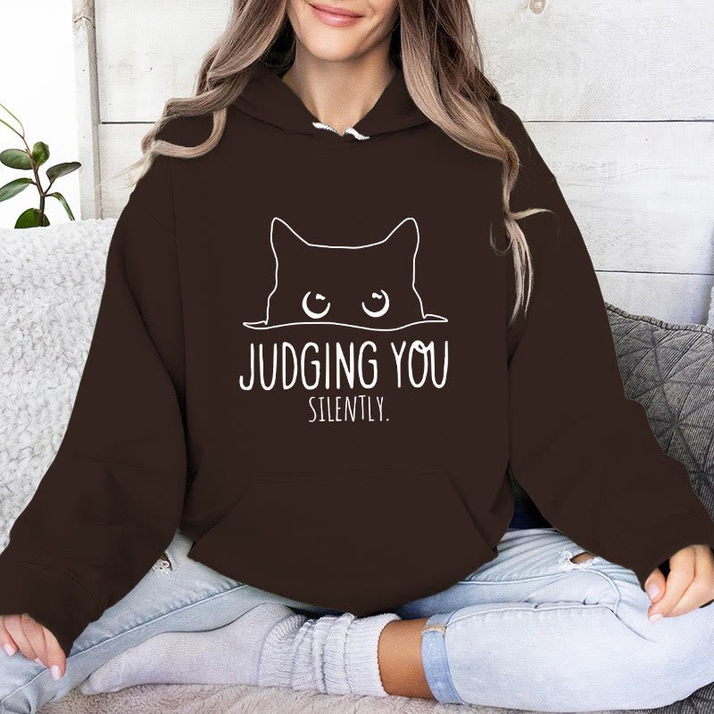 Olivenorma JUDGING YOU SILENTLY Cute Kitten Loose Fit Sweatshirts Women Men Hoodies - Brown - 2XL - image 14