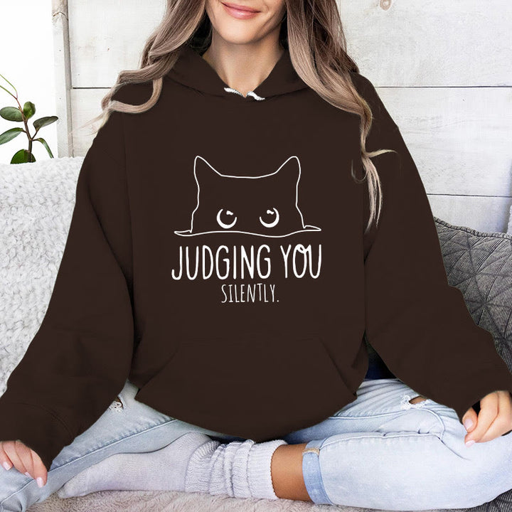 Olivenorma JUDGING YOU SILENTLY Cute Kitten Loose Fit Sweatshirts Women Men Hoodies - Brown - 2XL - image 14
