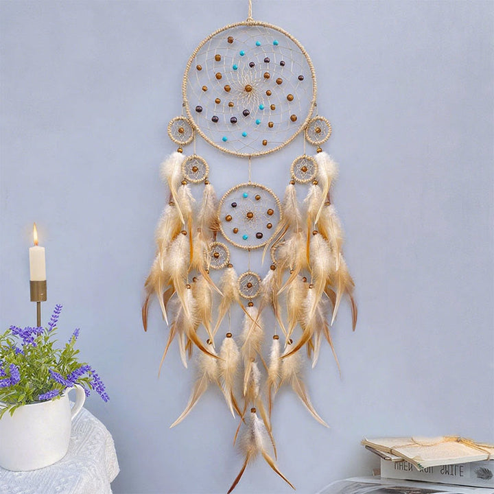 Olivenorma Native American Tribe Dreamcatchers Handmade Feather Decor Dream Catcher - With Lights - Khaki - image 3