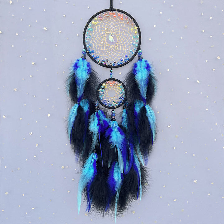 Olivenorma Brilliant Rainbow Crystal Circular Net Boho Dream Catchers - With Lights - Blue - image 0
