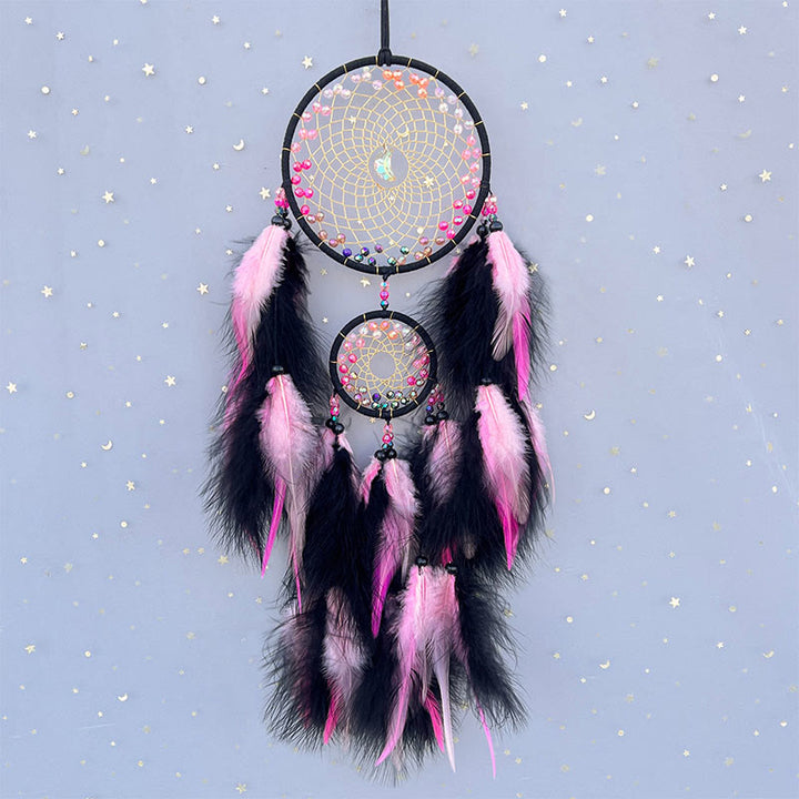 Olivenorma Brilliant Rainbow Crystal Circular Net Boho Dream Catchers - With Lights - Pink - image 6