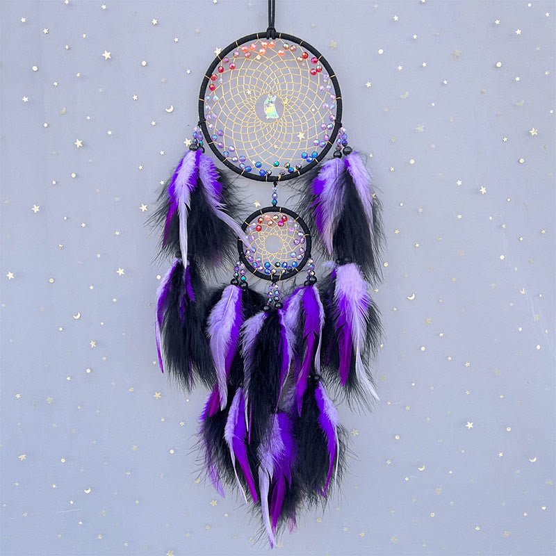 Olivenorma Brilliant Rainbow Crystal Circular Net Boho Dream Catchers - With Lights - Purple - image 2