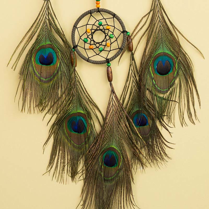Olivenorma Handmade Peacock Feathers Colorful Circular Net Wall Hanging Dream Catchers - image 3