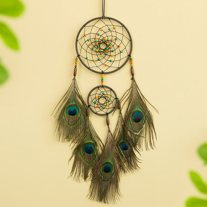 Olivenorma Handmade Peacock Feathers Colorful Circular Net Wall Hanging Dream Catchers - With Lights - image 0