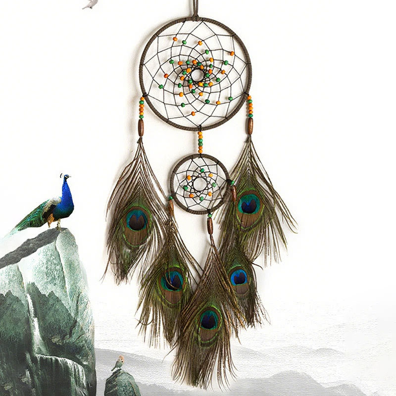 Olivenorma Handmade Peacock Feathers Colorful Circular Net Wall Hanging Dream Catchers - image 4