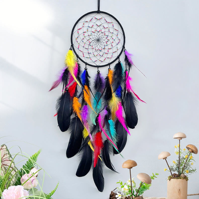 Olivenorma Late Night's Iridescent Feathers Handmade Circular Dream Cathcer - With Lights - image 0