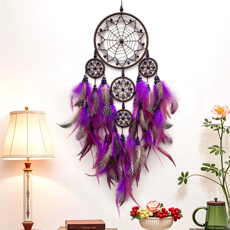 Olivenorma Tribal Symbol Boho Wall Hanging Decoration Circular Net Dream Catcher - With Lights - Purple - image 6