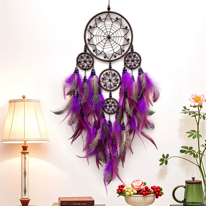 Olivenorma Tribal Symbol Boho Wall Hanging Decoration Circular Net Dream Catcher - With Lights - Purple - image 6