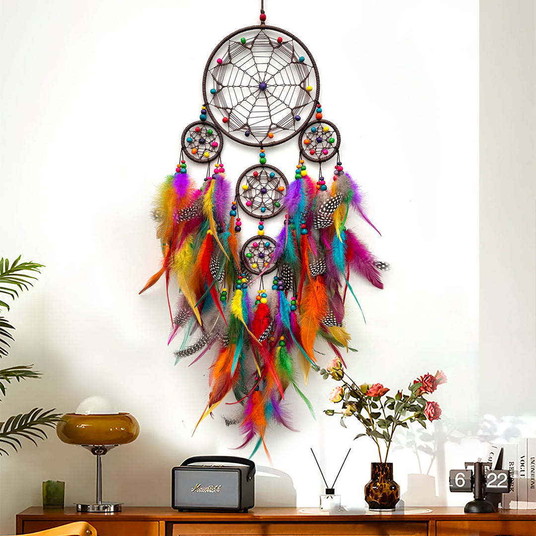 Olivenorma Tribal Symbol Boho Wall Hanging Decoration Circular Net Dream Catcher - With Lights - Colorful - image 0