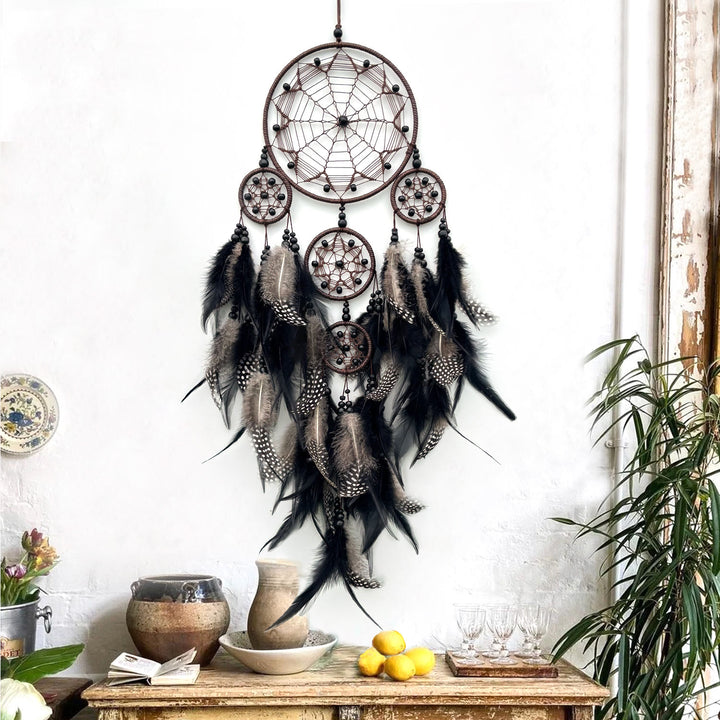 Olivenorma Tribal Symbol Boho Wall Hanging Decoration Circular Net Dream Catcher - With Lights - Black - image 9