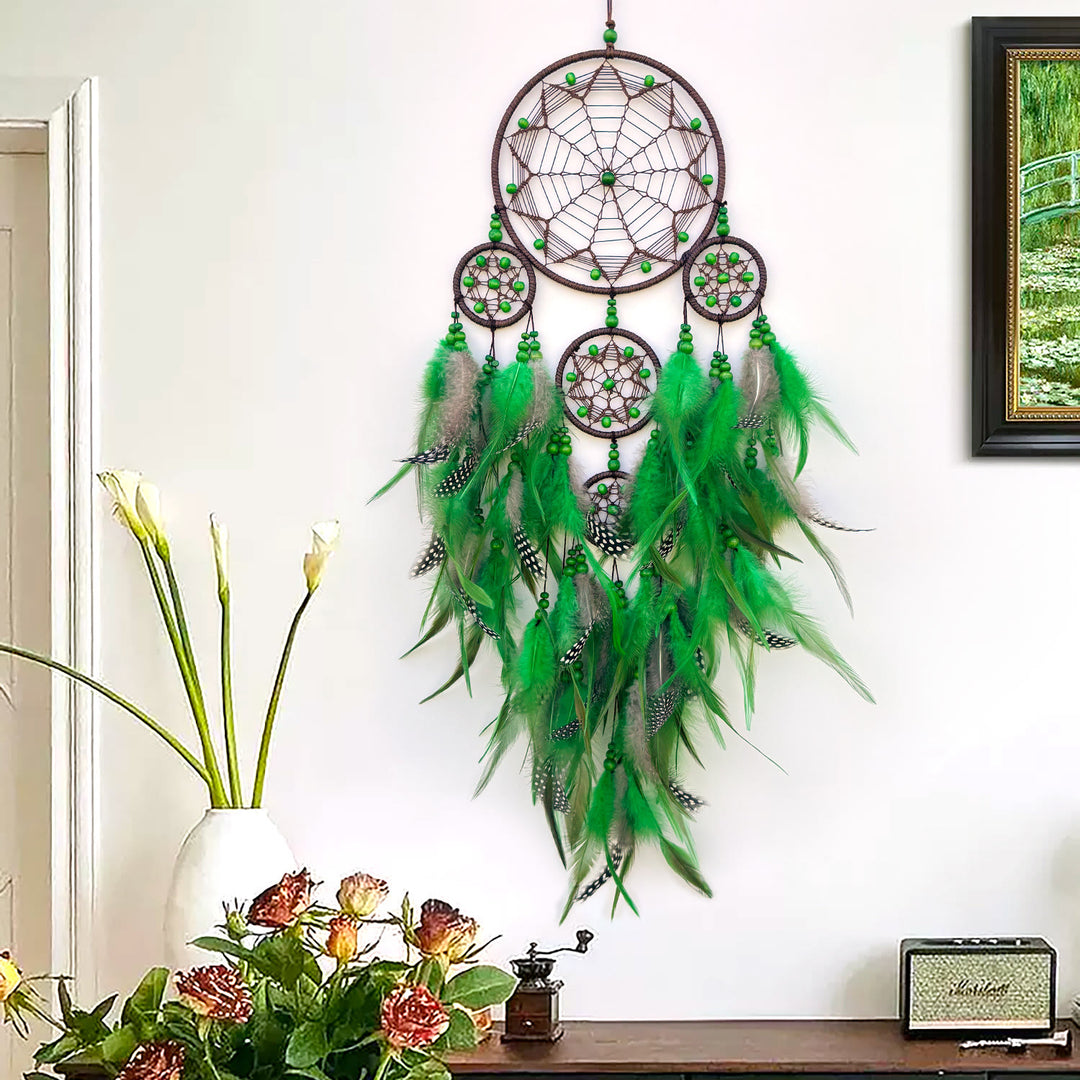 Olivenorma Tribal Symbol Boho Wall Hanging Decoration Circular Net Dream Catcher - With Lights - Geen - image 8