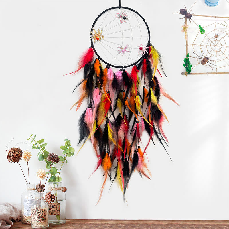 Olivenorma Spider's Home Dreamcatchers Halloween Decor Colorful Feather Dream Catcher - With Lights - image 0