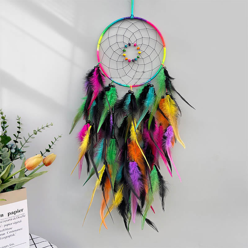 Olivenorma Starlit Night Splendor Rainbow Handmade Wall Hanging Feather Dream Catcher - With Lights - image 0
