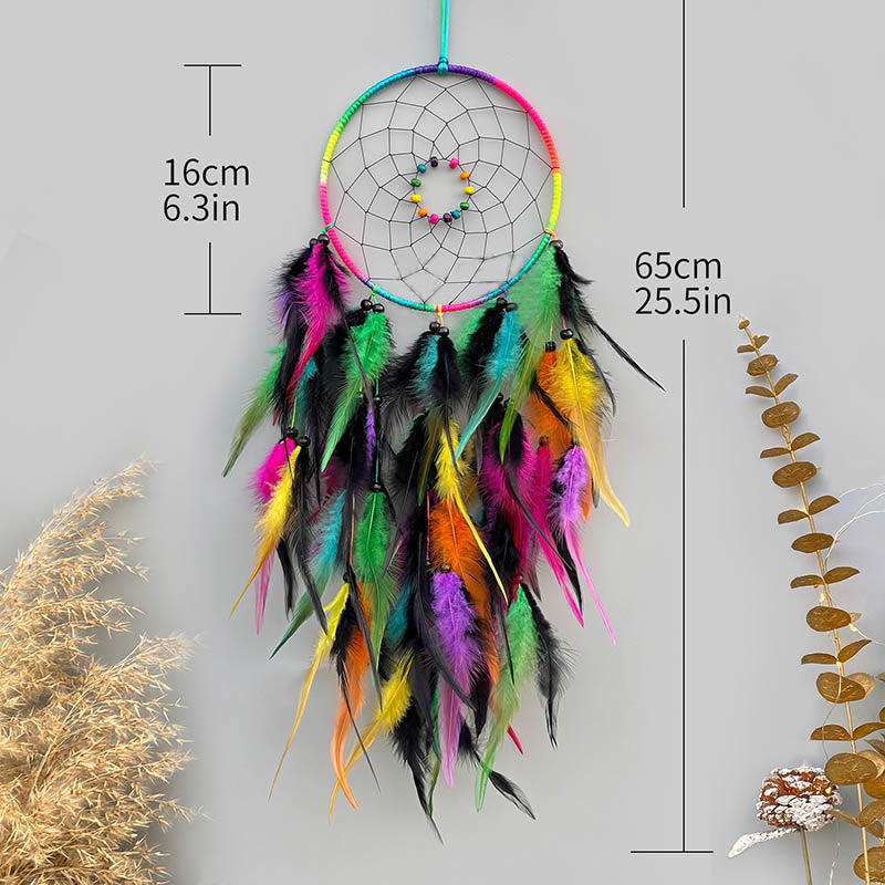 Olivenorma Starlit Night Splendor Rainbow Handmade Wall Hanging Feather Dream Catcher - image 4