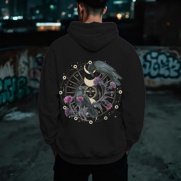 Olivenorma Mystical Moon Phase Raven Floral Fleece Hooded Sweater Tops Loose Hoodies - image 4