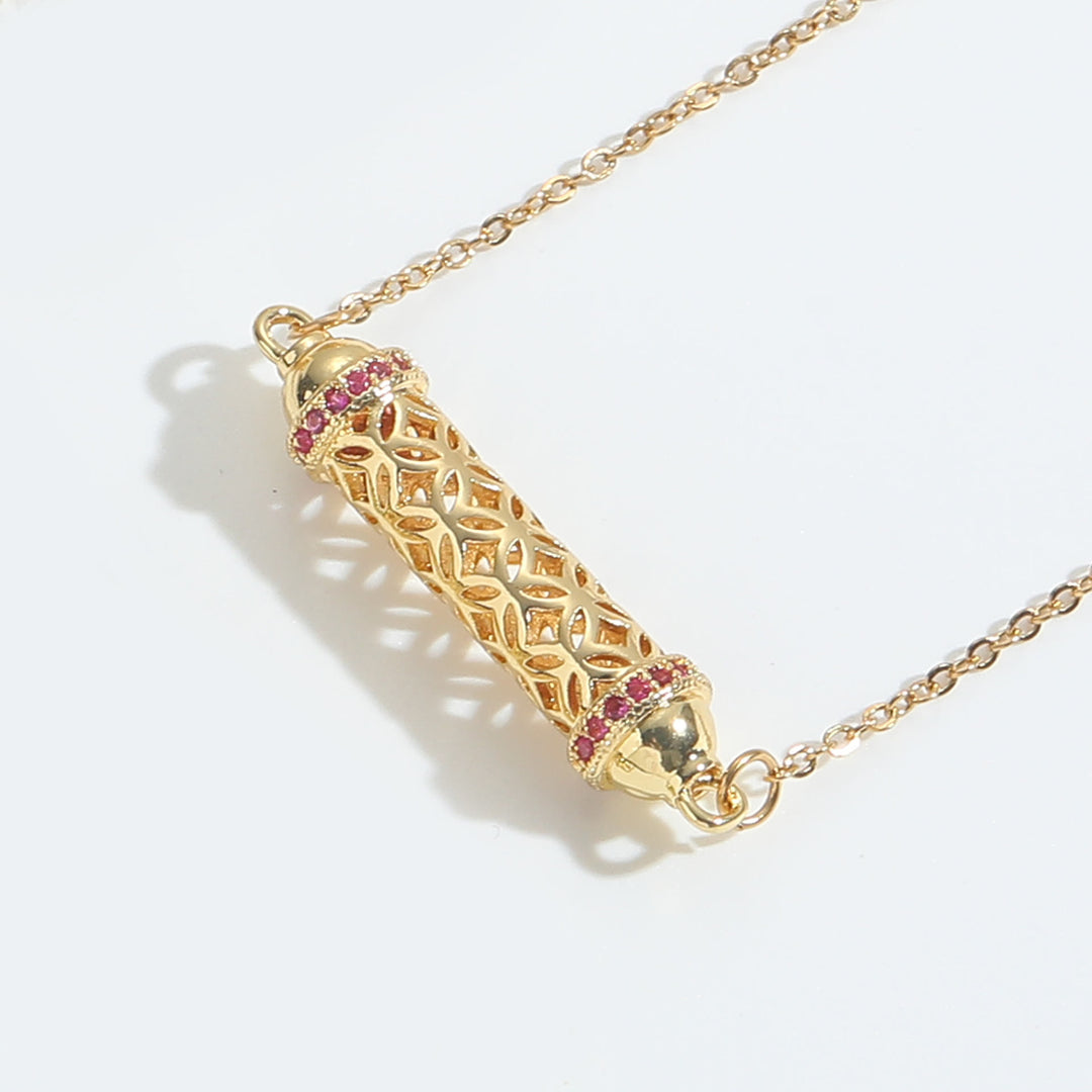 Olivenorma Vintage Hollow Tube Zirconia Choker Necklace - HotPink - image 4