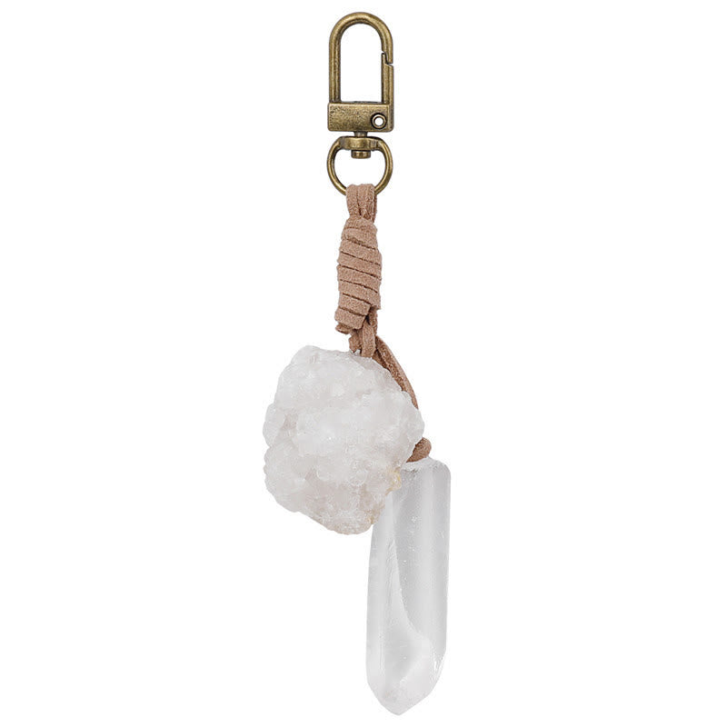 Olivenorma Natural Raw Crystal Gemstone Pendant Variety Keychain - White Agate+Clear Crystal - image 12