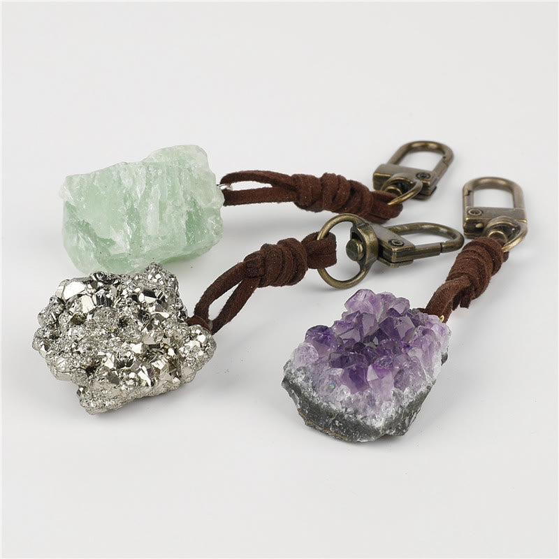 Olivenorma Natural Raw Crystal Gemstone Pendant Variety Keychain - Green Fluorite - image 0