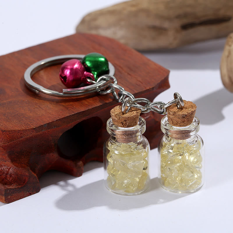 Olivenorma Natural Crystal Chips in Mini Glass Bottle Keychain with Bells - Citrine - image 12