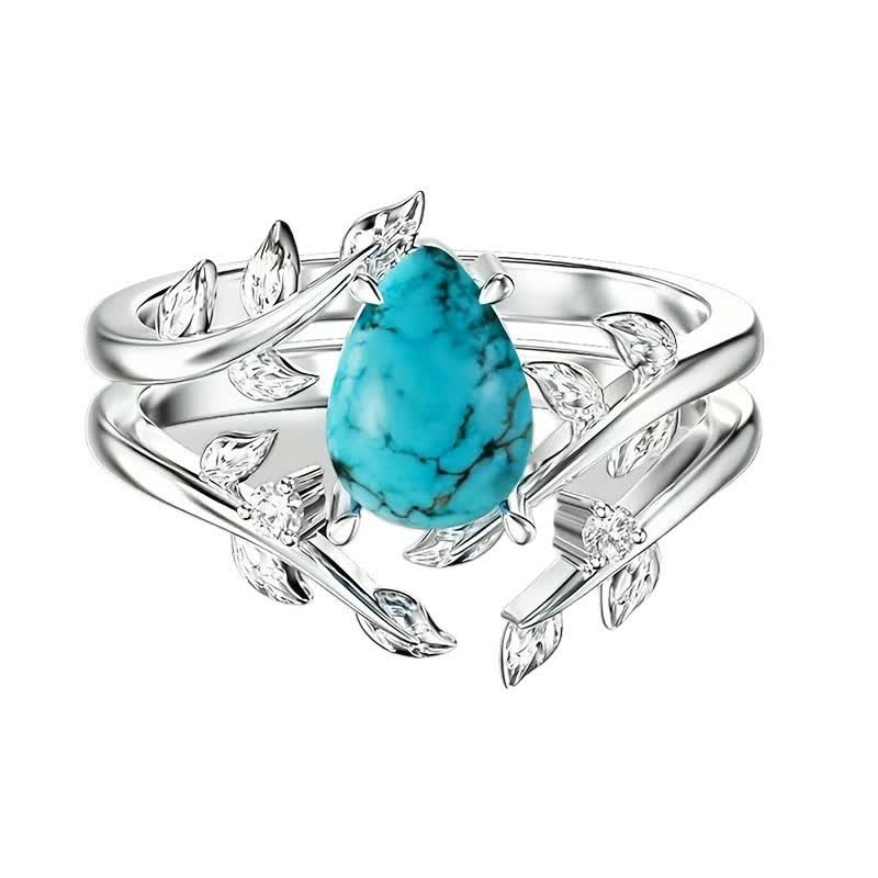 FREE Today: 2Pcs Pear Cut Turquoise Twisted Leaf Ring Set - US 10 - image 0