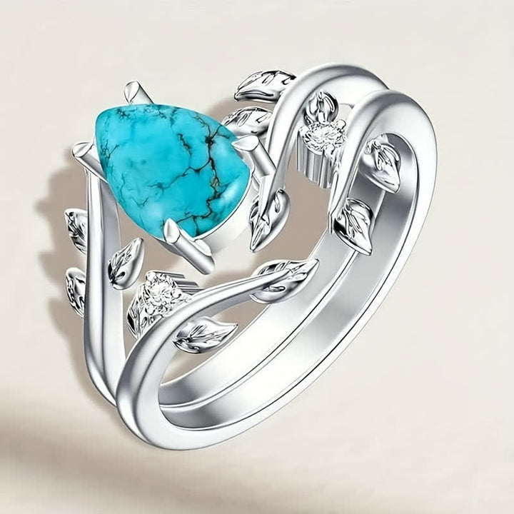 FREE Today: 2Pcs Pear Cut Turquoise Twisted Leaf Ring Set - image 3