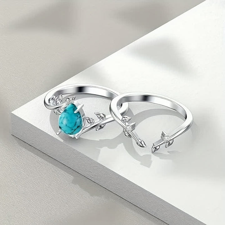 FREE Today: 2Pcs Pear Cut Turquoise Twisted Leaf Ring Set - image 2