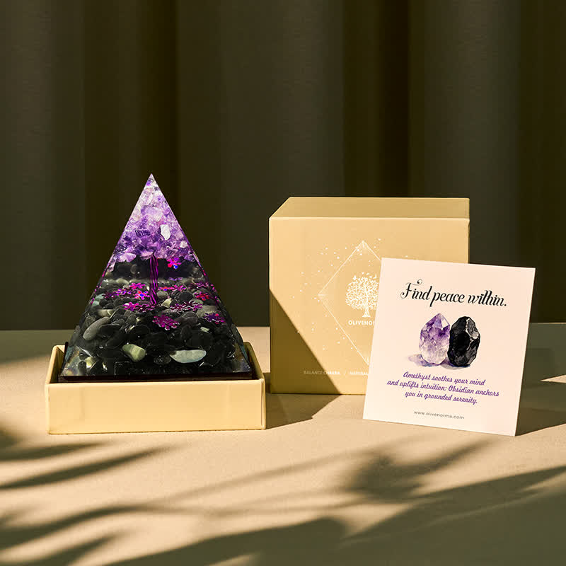 FREE Today: Soul Serenity – Amethyst & Obsidian Tree of Life Pyramid - 50*50mm (With Card) - image 0