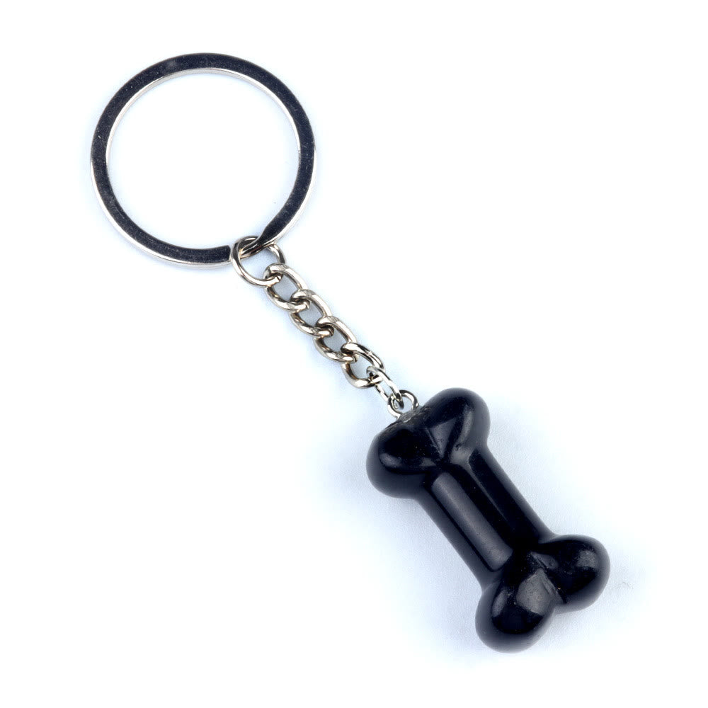 Olivenorma Vibrant Color Natural Crystal Bone Shaped Keychain - Obsidian - image 28